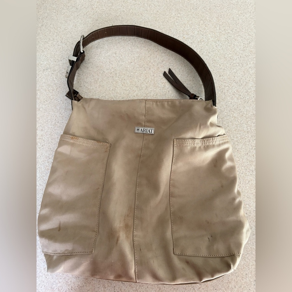 Ariat Tan Beige Shoulder Bag Tote Barn bag Cowgirl Buckle Nylon Canvas Western